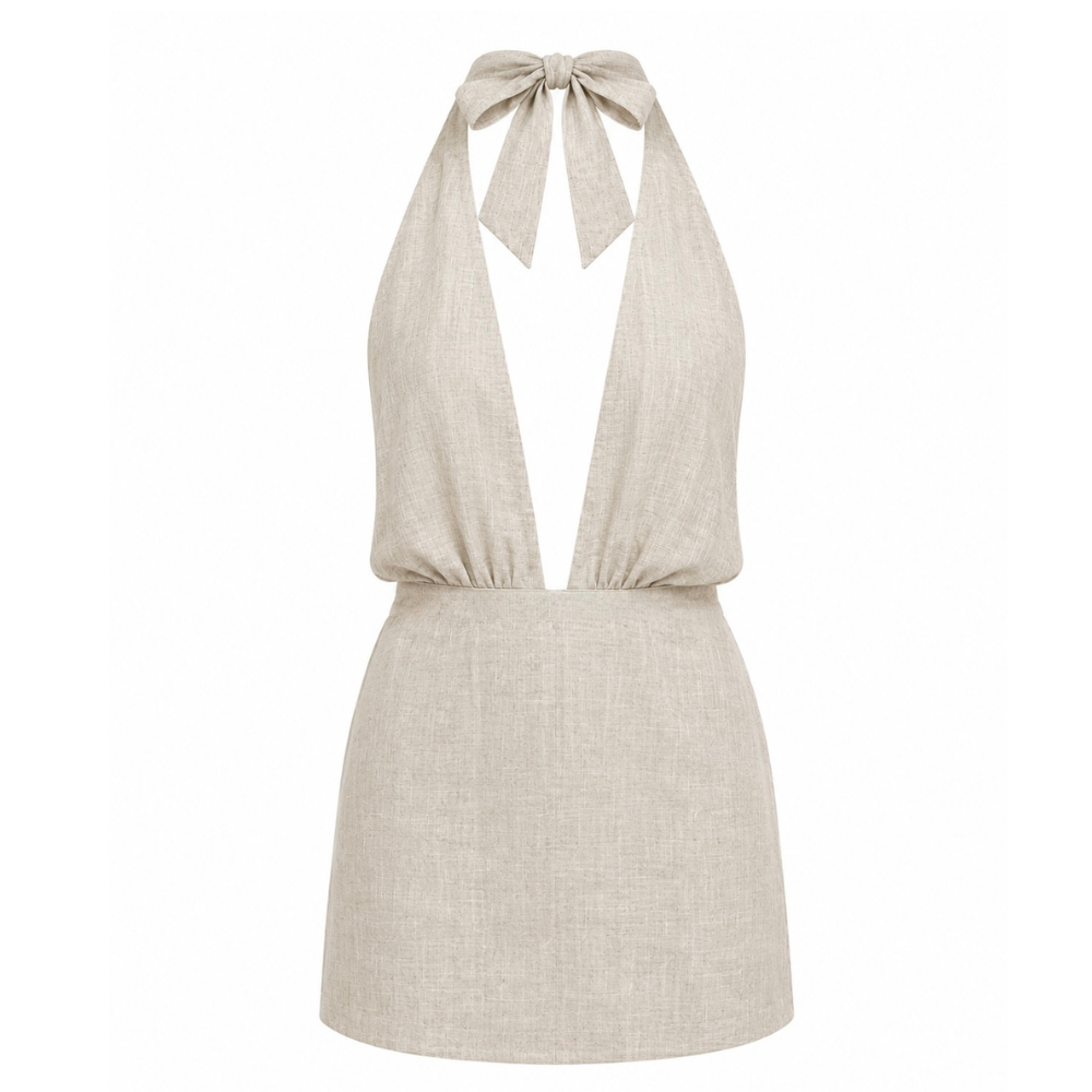 Linen mini dress in beige