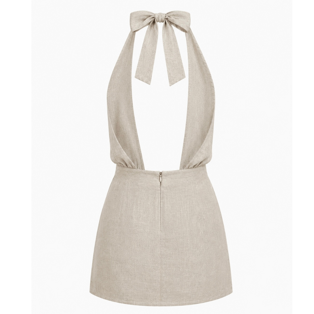 Linen mini dress in beige